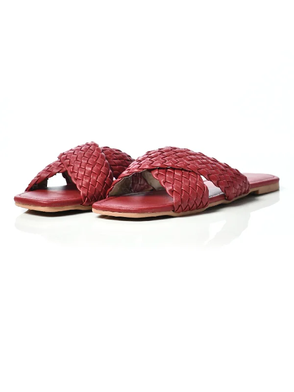 Flats with soft fabric-Straw Patterned Flats