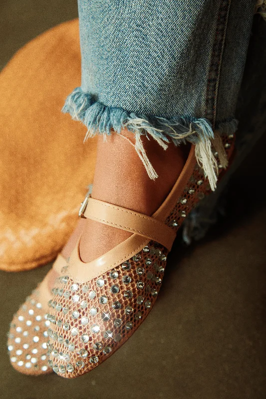 Flats shoes with gorgeous details-Marlie Embellished Mesh Flats - Nude