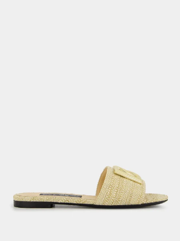 Raffia Logo Flat Mules