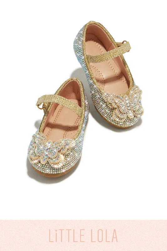 Flats shoes for easy slip-Mini Sweet Fantasy Embellished Flats - Gold