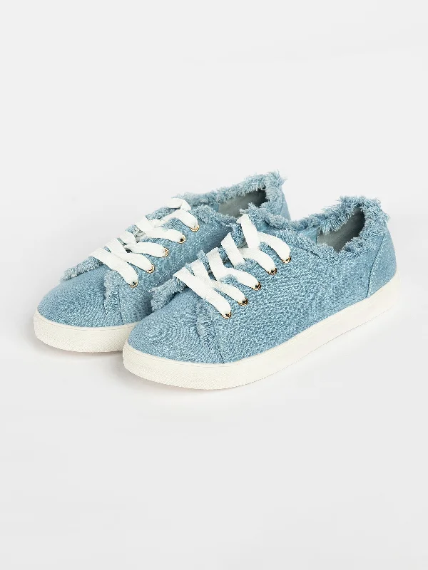 Shoes for outdoor adventure sports-Denim Textured Sneakers