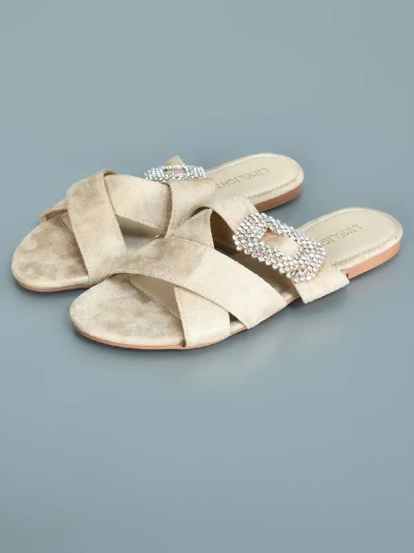 Flats with gold accents-Crystal Buckle Flats