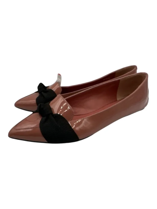 Flats shoes with timeless appeal-Burberry Shoe Size 37 Mauve Pink & Black Patent Leather Knot Detail Driver Flats