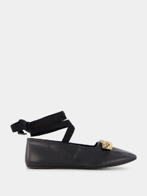 Flats for outdoor events-Interlocking G Leather Ballet Flats