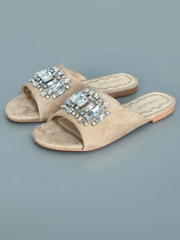 Flats with elastic material-Stone Studded Flats