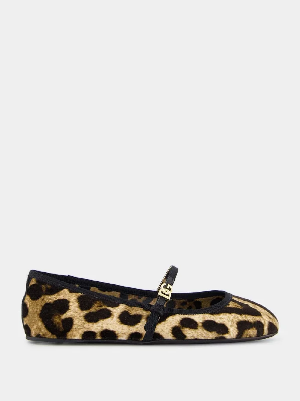 Flats shoes for sophisticated look-Leopard-Print Velvet Ballet Flats with DG Logo