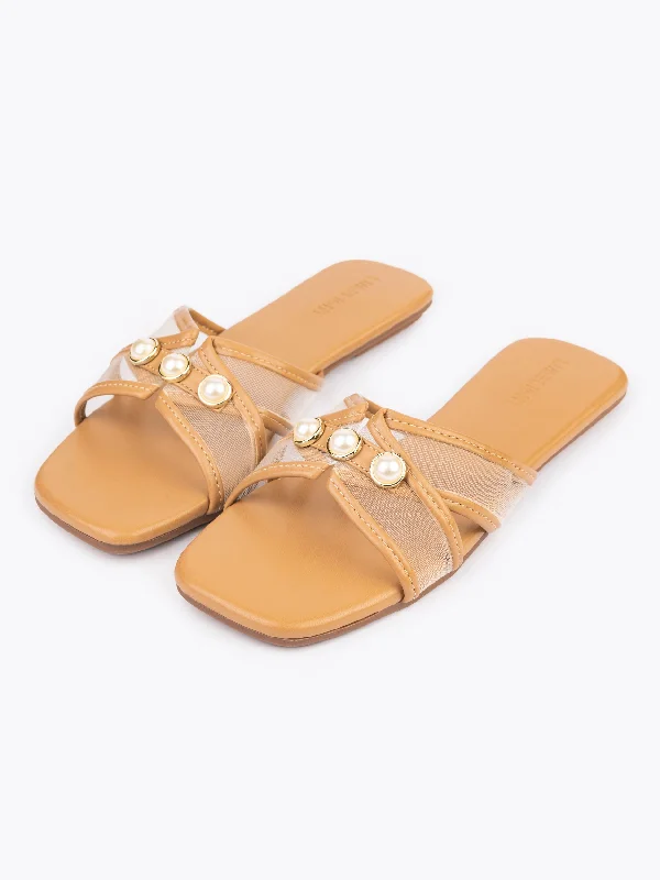 Flats shoes with contemporary design-Pearl Embellished Flats