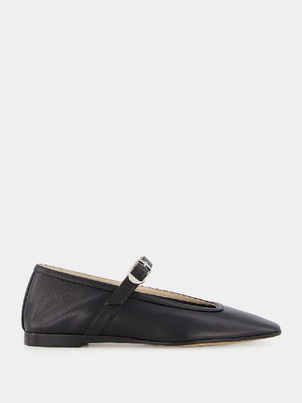 Flats for rainy weather-Black Leather Mary Jane Flats