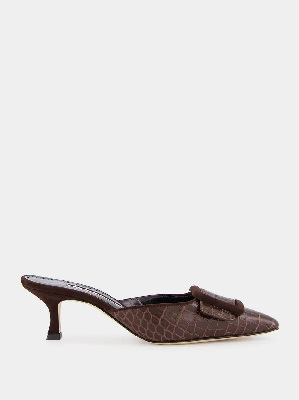 Maysalebi Brown Calf Leather Buckle Detail Mules