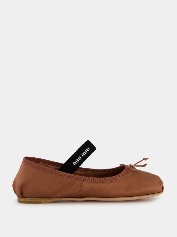 Cocoa Brown Satin Ballerinas with Bow