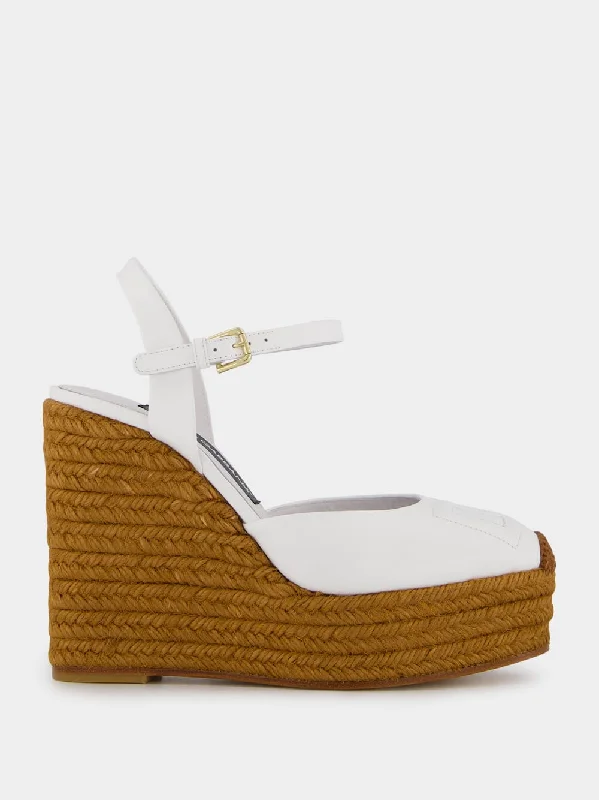 Logo White Espadrilles Wedges