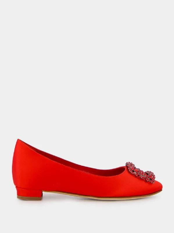 Flats shoes for fashion flexibility-Hangisi Red Satin Flats