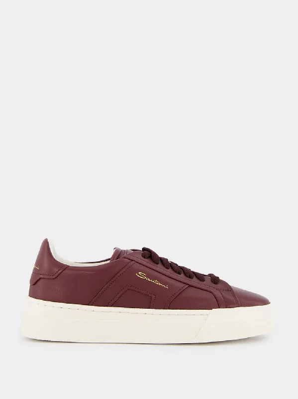 Shoes for running sprints on track-Double Buckle Leather Sneakers in Burgundy