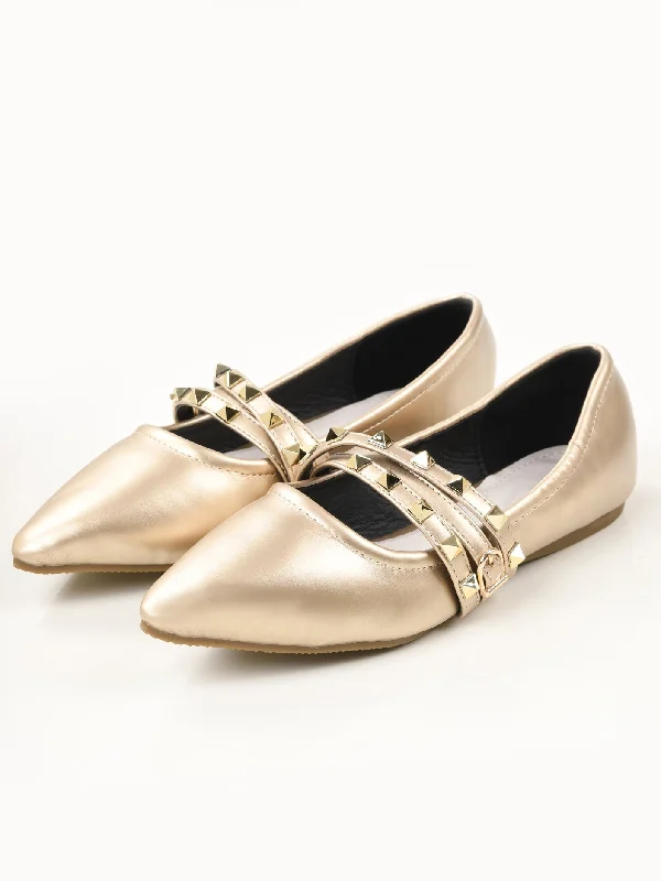 Studded Strap Shoes - Light Gold