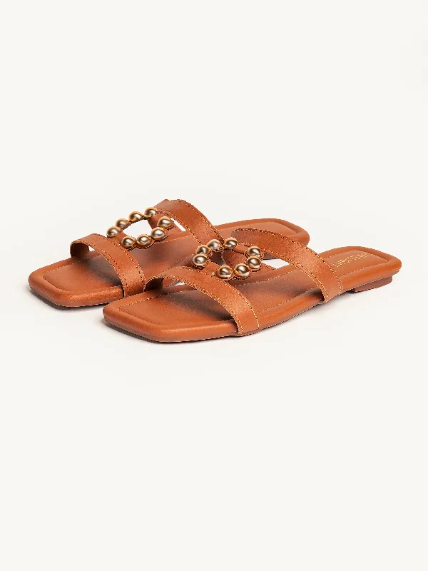 Flats for dancing-Studded Double Strap Flats