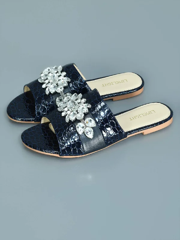 Flats with breathable fabric-Textured Stone Studded Flats