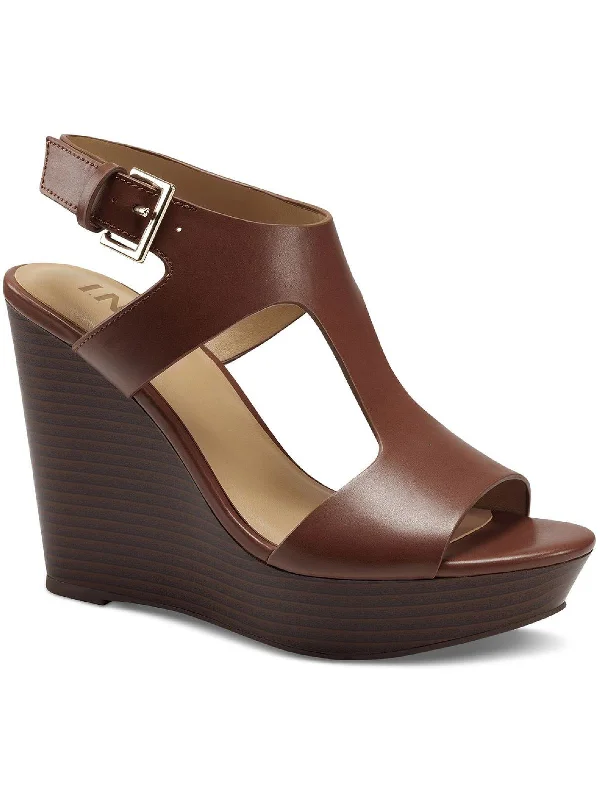 Sandals recycling program-Valleri Womens Faux Leather Open Toe Wedge Sandals