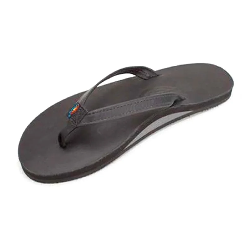 Sandals weekend getaways-Rainbow Single Skinny Classic Leather Women's Sandals - Black