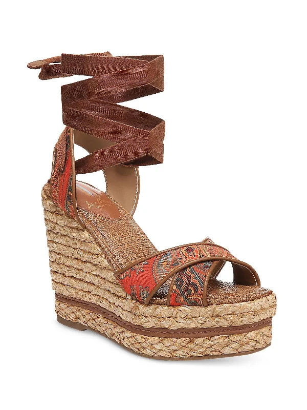 Sandals movie nights-Vaughn Womens Paisley Raffia Wedge Sandals