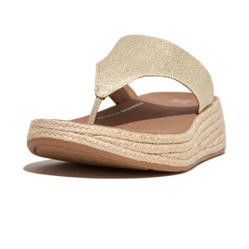 Sandals Christmas offers-FitFlop F-Mode Espadrille Glitz-Canvas Flatform Toe-Thongs Sandals - Ivory