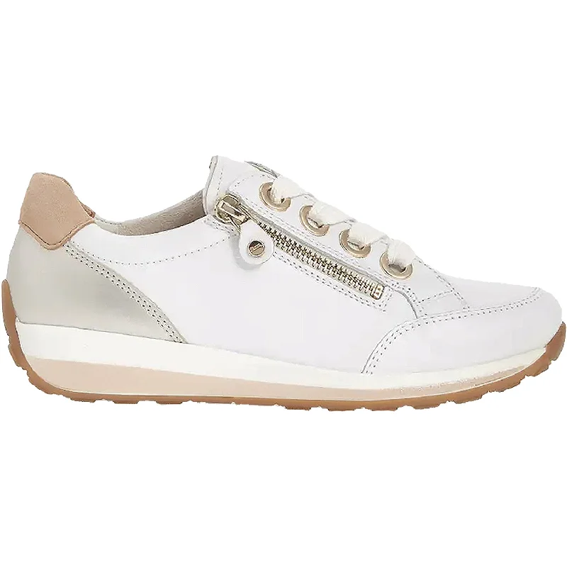 sporty casual shoes for men-Women's Ara Ollie White/Gold Leather