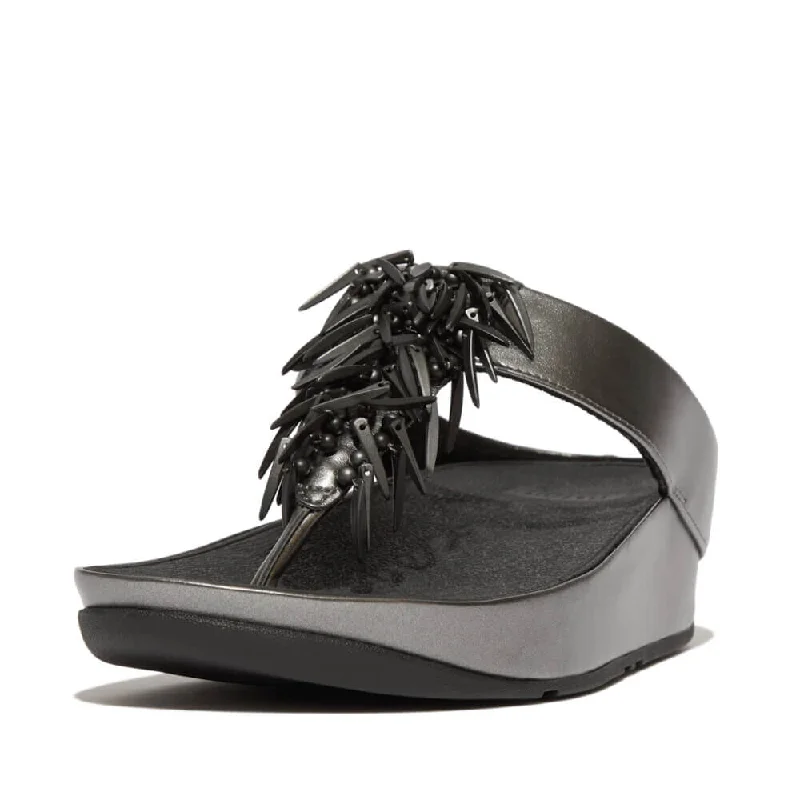 Sandals quiet hours-FitFlop Rumba Beaded Sandals - Pewter Black