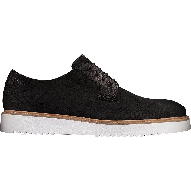 casual shoes with breathable mesh-Men's Clarks Ernest Walk Black Suede