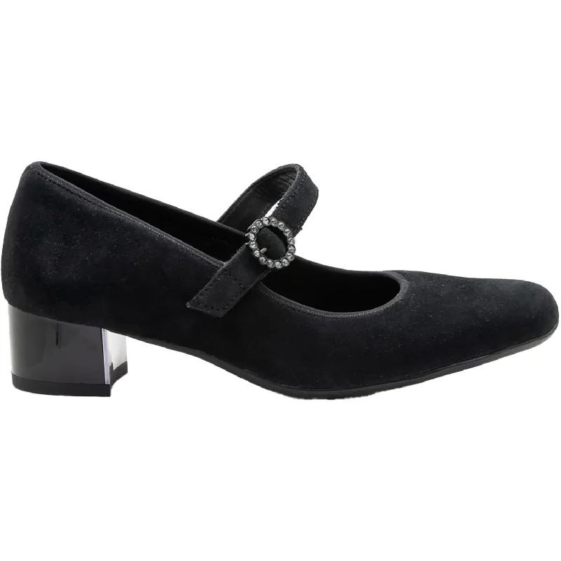 Fashion & Dress Shoes for outdoor weddings-Women's Ara Novelle Black Kid Suede