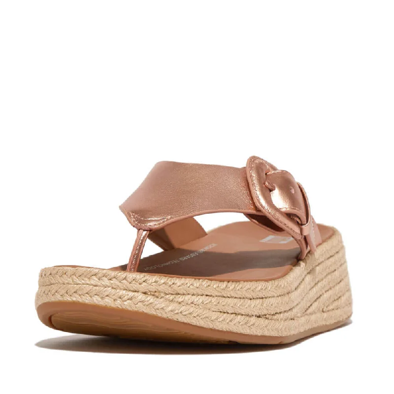 Sandals luxury getaways-FitFlop F-Mode Espadrille Adj. Leather Flatform Toe-Thongs Sandals - Rose Gold