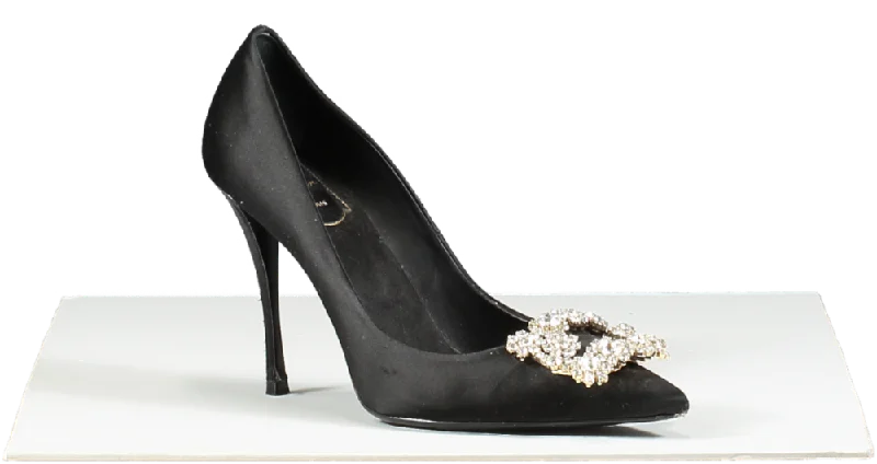 Roger Vivier Black Bouquet Strass Buckle Pumps In Satin UK 4.5 EU 37.5 👠