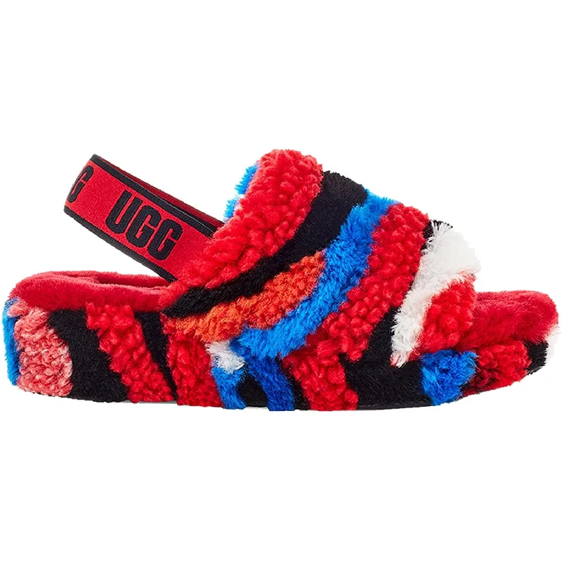 Slippers step soft-Women's UGG Fluff Yeah Slide Cali Collage Red Sheepskin