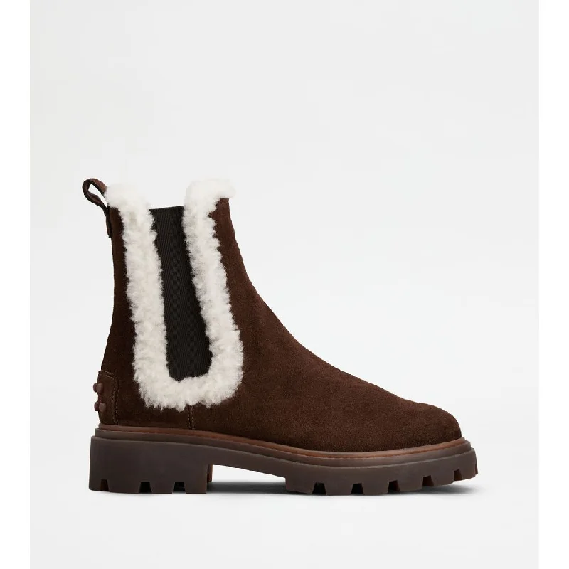 Women’s knee-high boots-Tod's Chelsea Boots in Suede and Sheepskin