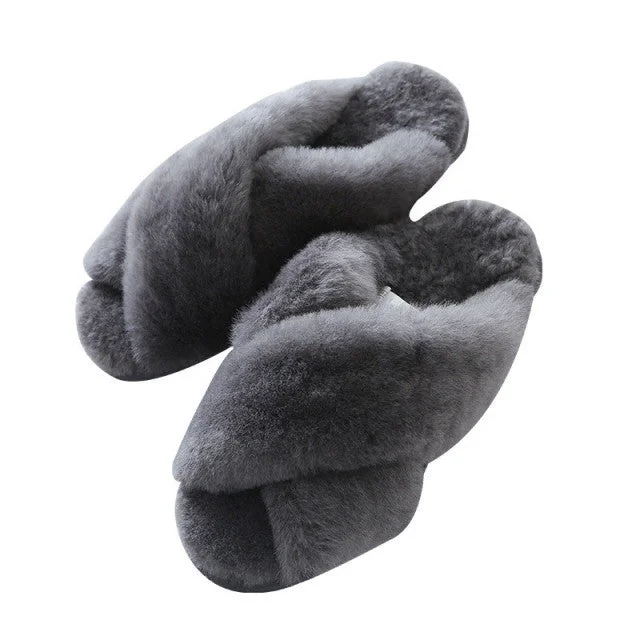 Slippers dry wipes-Groovywish House Slippers Women Flat Soft Faux Fur Plus Plush Slides Super Warm Winter