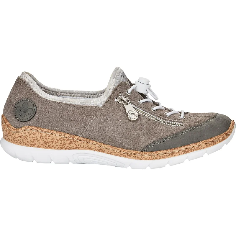 casual shoes with adjustable straps-Women's Rieker N42F1-40 Nikita F1 Cement/Dust Silver Suede