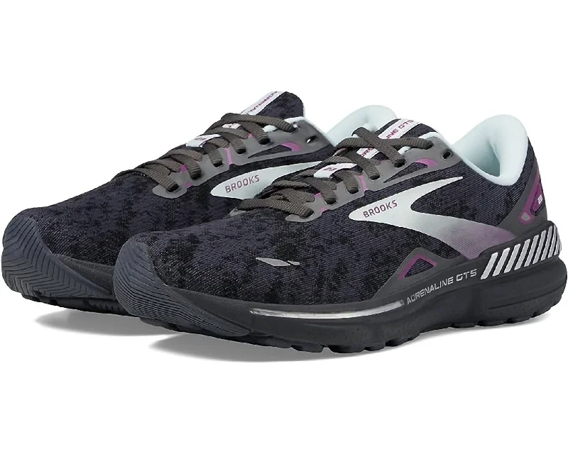 Shoes for training in hot weather-Women's Adrenaline Gts 23 Running Shoes ( B Width ) In Black/light Blue/purple