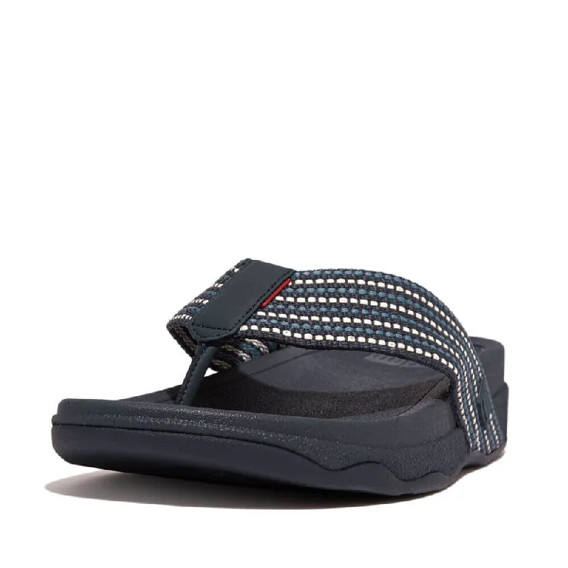 Sandals travel warnings-FitFlop Men's Surfer Weave Stripe Sandals - Midnight Navy Mix