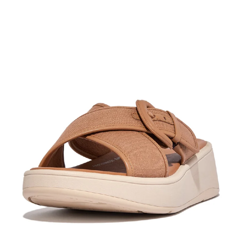 Sandals swim-up bars-FitFlop F-Mode Flatform Cross Slides Canvas Sandals - Latte Tan