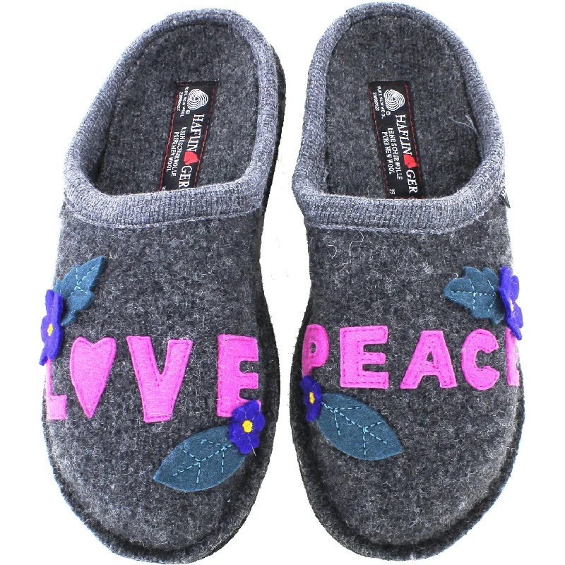 Slippers scene fades-Women's Haflinger Love and Peace Grey Wool