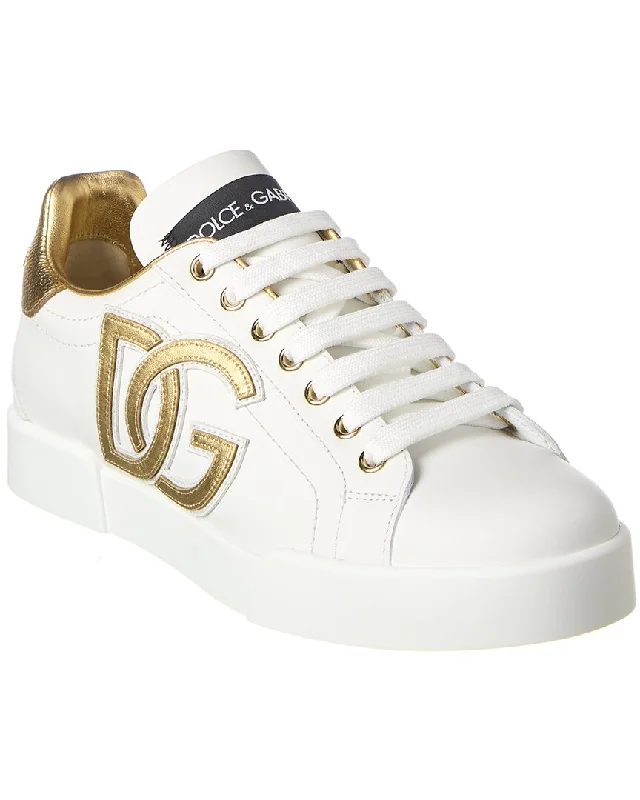 Shoes for quick endurance workouts-Dolce & Gabbana Portofino DG Logo Leather Sneaker