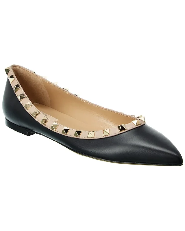 Flats shoes for fashion versatility-Valentino Rockstud Leather Flat