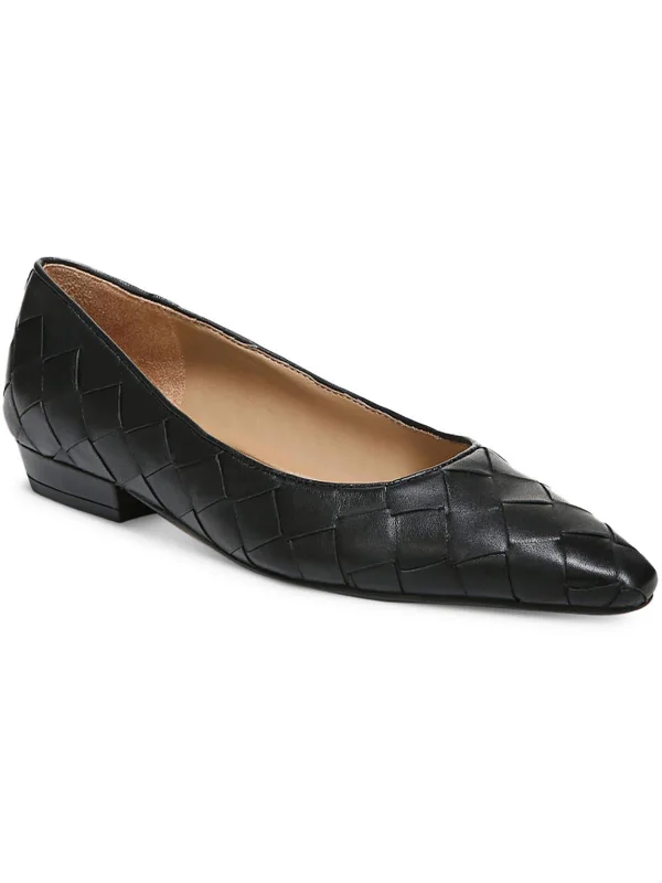 Flats with wooden heel-Joy Womens Leather Basketweave Ballet Flats