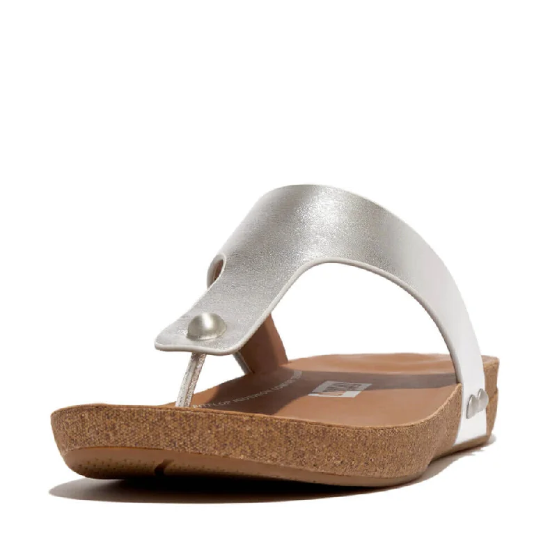 Sandals scuba diving-FitFlop Iqushion Metallic-Leather Toe-Post Sandals - Silver