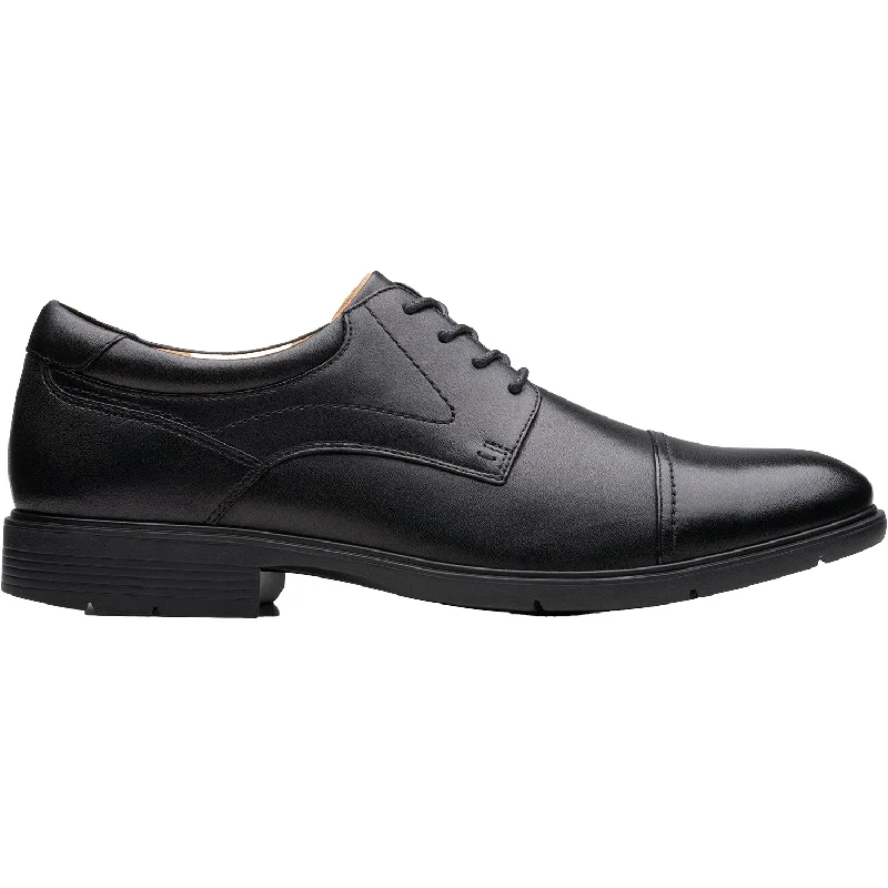 Fashion & Dress Shoes for dinner party-Men's Clarks Eldredge Cap S/R Black Leather