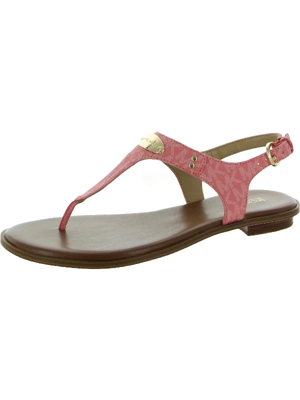 Sandals group discounts-MK Plate Womens Coated Canvas Logo Thong Sandals