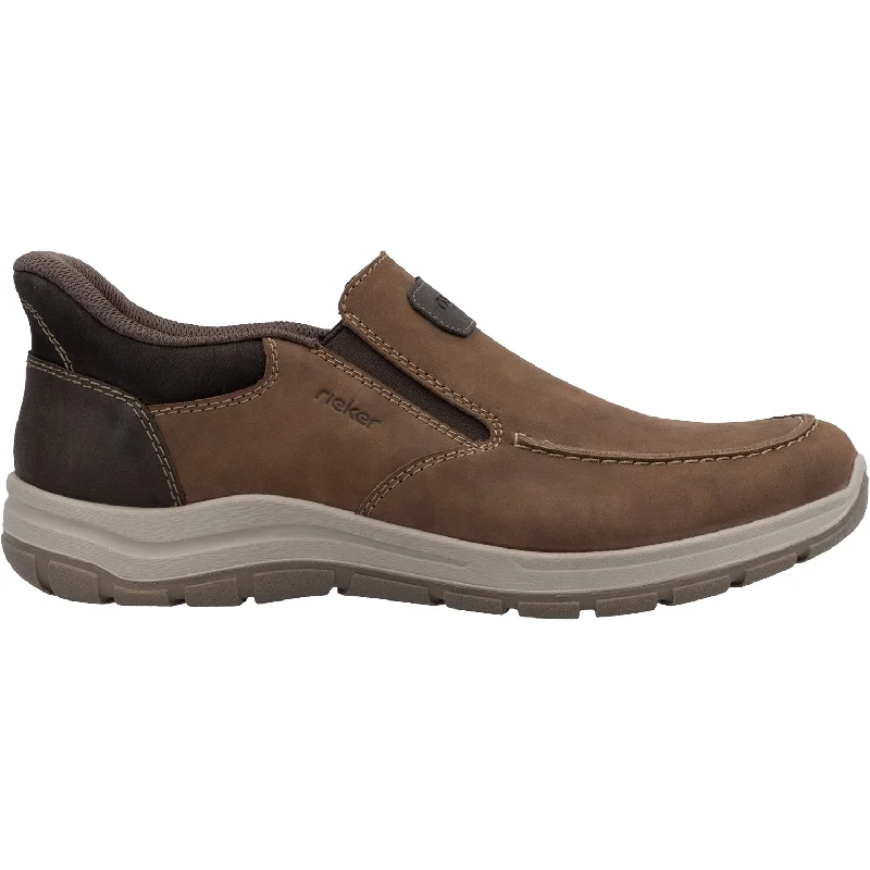 best casual shoes for flat feet-Men's Rieker 03655-24 Hands-Free Slip-On Brown Leather