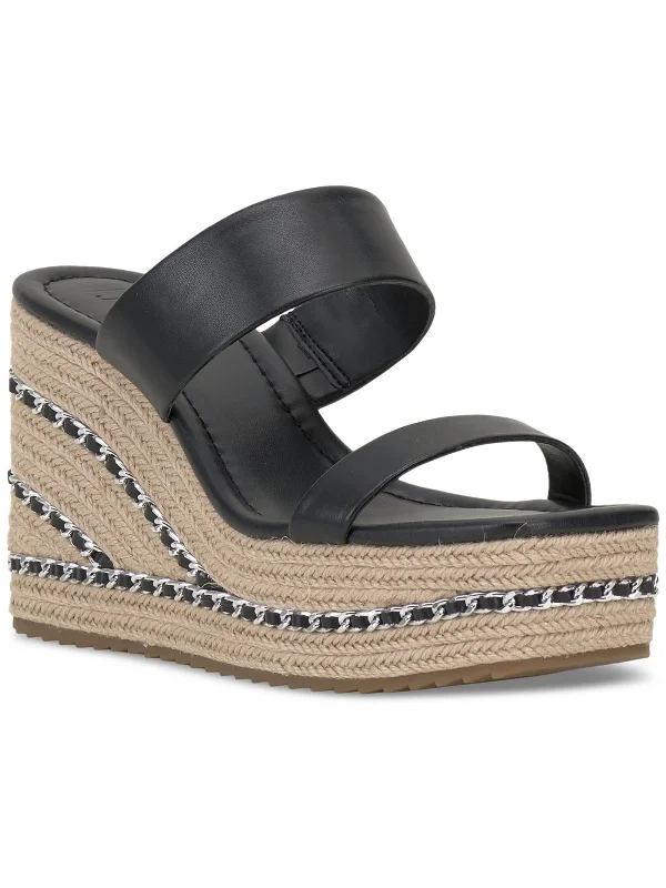 Sandals airport shuttles-NYLANA Womens Square toe Manmade Wedge Sandals