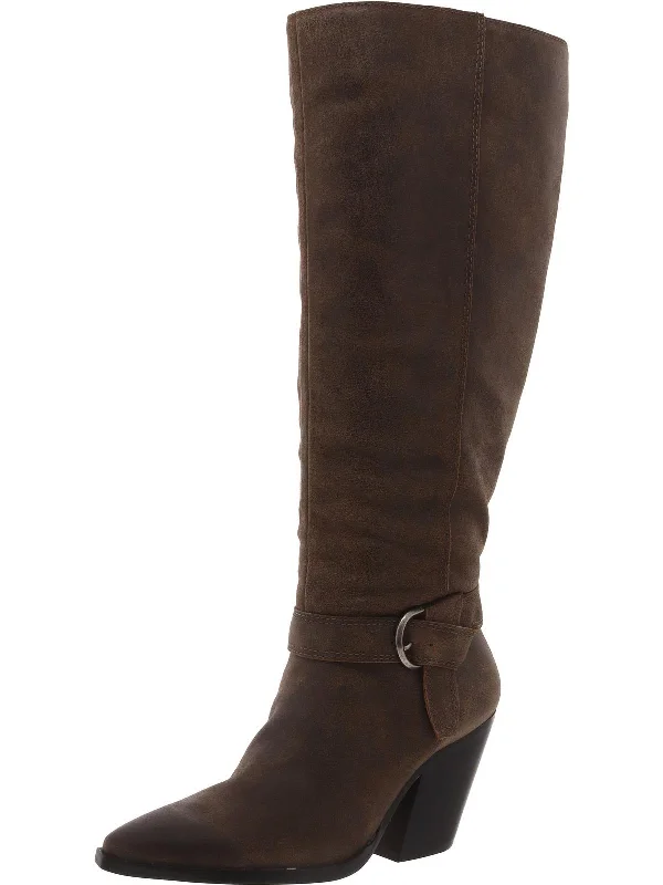 Leather cowboy boots-Grathlyn 2 Womens Suede Wide Calf Knee-High Boots