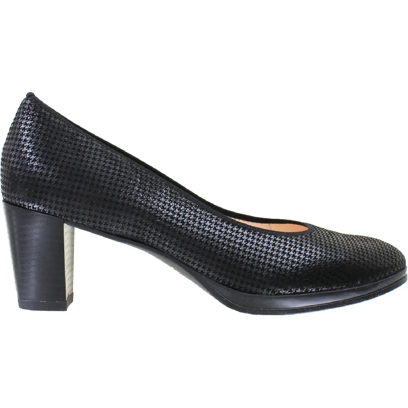 Fashion & Dress Shoes with slingback-Women's Ara Ophelia Black Pepita Kid Suede