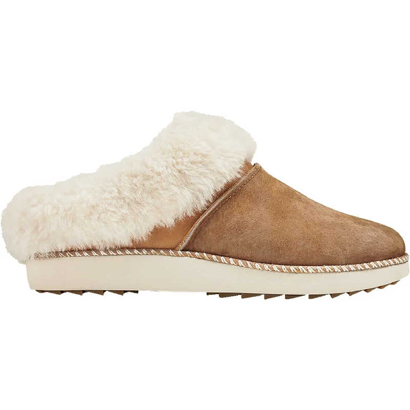 Slippers sun shines-Women's OluKai Ku'i Tan Leather/Shearling