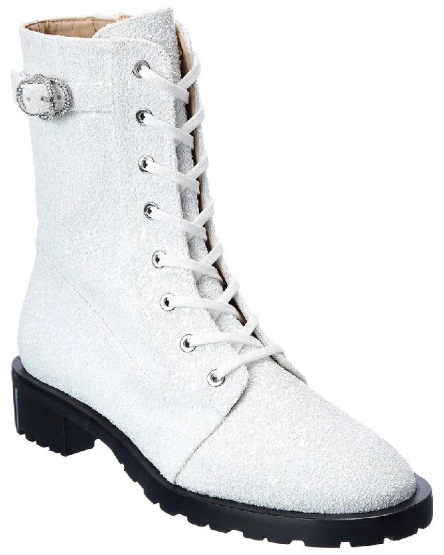 Fashionable tall boots women-Stuart Weitzman Crystal Buckle Lace-Up Bootie